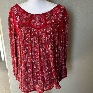 Mason&Belle Tempest Lace Detail 3/4 sleeve Red Floral Size Large Blouse